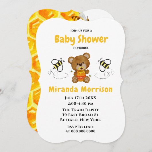 Cute Teddy Bear Bumblebee Baby Shower Uitnodiginge Kaart (Voorkant / Achterkant)