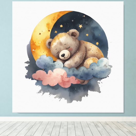 Cute Teddy Bear Canvas Afdruk (Insitu (Houten vloer))