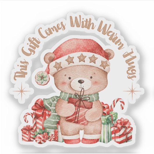 Cute Teddy Bear Christmas Sticker (Voorkant)