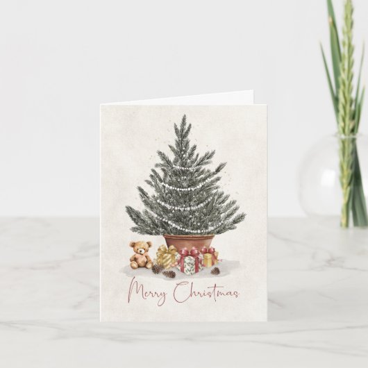 Cute Teddy Bear Christmas Tree Card Kaart (Voorkant)