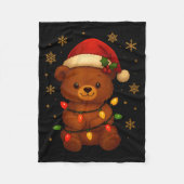 Cute Teddy Bear Christmas Tree Lights Santa Hat Fu Fleece Deken (Voorkant)