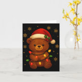 Cute Teddy Bear Christmas Tree Lights Santa Hat Fu Kaart (Gele Bloem)