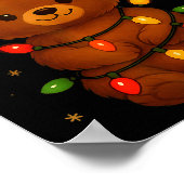 Cute Teddy Bear Christmas Tree Lights Santa Hat Fu Poster (Hoek)