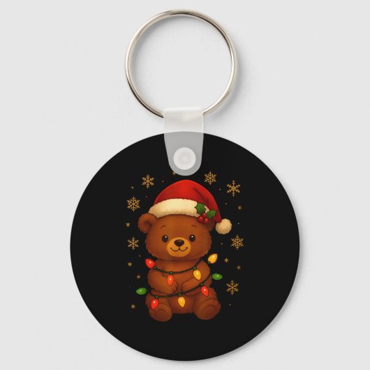 Cute Teddy Bear Christmas Tree Lights Santa Hat Fu Sleutelhanger (Voorkant)
