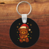 Cute Teddy Bear Christmas Tree Lights Santa Hat Fu Sleutelhanger (Voorkant)