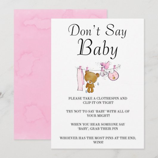 Cute Teddy Bear Clothes Line zeggen geen Baby Kaar (Voorkant / Achterkant)