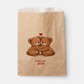 Cute Teddy Bear Couple in Love – Embroidered Style Bedankzakje