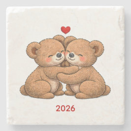 Cute Teddy Bear Couple in Love – Embroidered Style Stenen Onderzetter