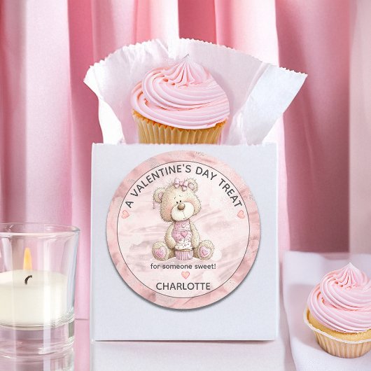 Cute Teddy Bear | Cupcake Sweet Treat Valentines Ronde Sticker