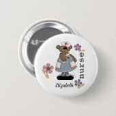 Cute Teddy Bear Custom Name Button for Nurse (Voorkant /achterkant)
