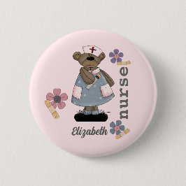 Cute Teddy Bear Custom Name Button for Nurse