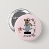 Cute Teddy Bear Custom Name Button for Nurse (Voorkant /achterkant)