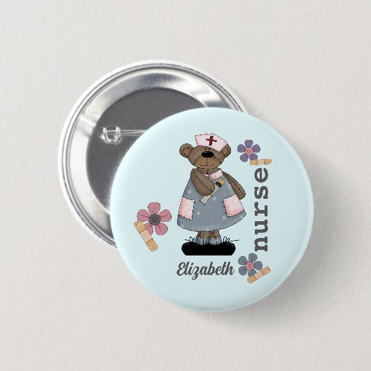 Cute Teddy Bear Custom Name Button for Nurse (Voorkant /achterkant)