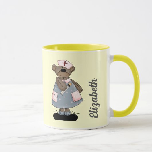 Cute Teddy Bear Custom Name Gift Mok for Nurse (Rechts)