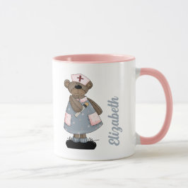 Cute Teddy Bear Custom Name Gift Mok for Nurse
