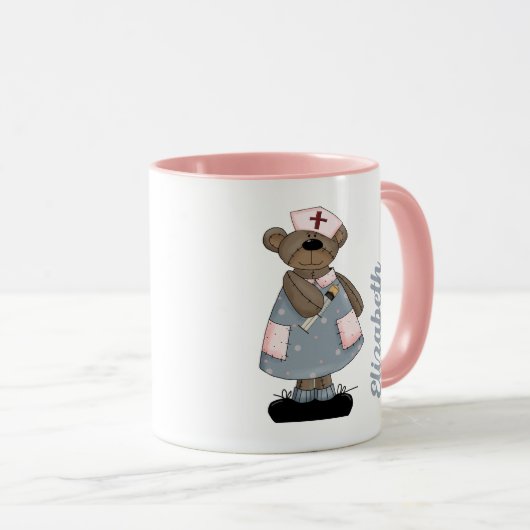 Cute Teddy Bear Custom Name Gift Mok for Nurse (Voorkant rechts)