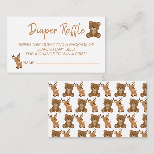Cute Teddy Bear Deer Diaper Raffle Baby shower Gam Informatiekaartje (Voorkant / Achterkant)