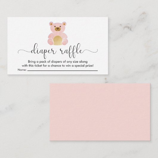 Cute Teddy Bear Diaper Raffle Baby Girl Shower Informatiekaartje (Voorkant / Achterkant)