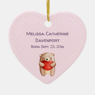 Cute Teddy Bear die een Baby geboorte van een rood Keramisch Ornament