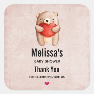 Cute Teddy Bear die een Baby shower met een rood h Vierkante Sticker
