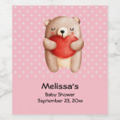Cute Teddy Bear die een Baby shower met een rood h Wijn Etiket (Enkel label)