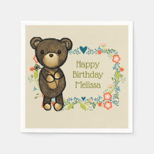 Cute Teddy Bear die een bloeiende dag houdt Servet