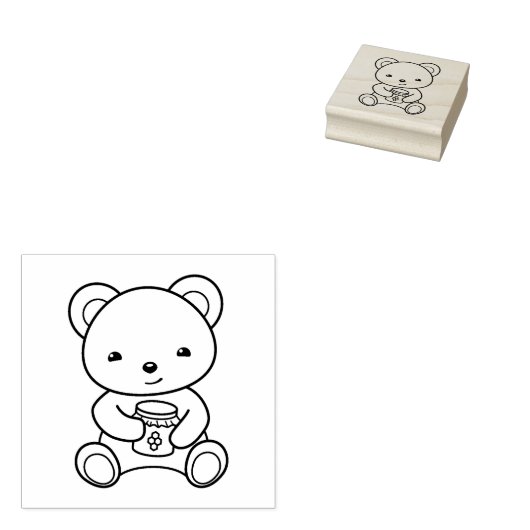 Cute Teddy Bear die een Honey Jar Colme vasthoudt Rubberstempel (Gestempeld)