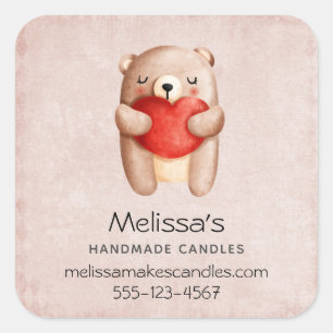 Cute Teddy Bear die een Red Heart Business draagt Vierkante Sticker