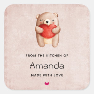 Cute Teddy Bear die een Red Heart Kitchen vervoert Vierkante Sticker