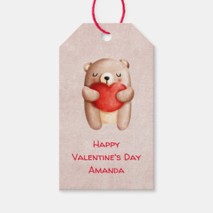 Cute Teddy Bear die een Red Heart Valentijnse draa Cadeaulabel