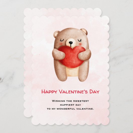 Cute Teddy Bear die een Red Heart Valentijnse draa Feestdagenkaart (Voorkant / Achterkant)