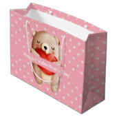 Cute Teddy Bear die een Red Heart Valentijnse draa Groot Cadeauzakje (Achterkant Gekanteld)