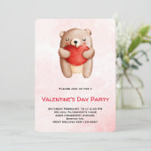 Cute Teddy Bear die een Red Heart Valentijnse draa Kaart (Staand voorkant)