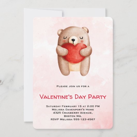 Cute Teddy Bear die een Red Heart Valentijnse draa Kaart (Voorkant)