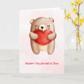 Cute Teddy Bear die een Red Heart Valentijnse draa Kaart (Gele Bloem)