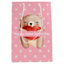 Cute Teddy Bear die een Red Heart Valentijnse draa Medium Cadeauzakje