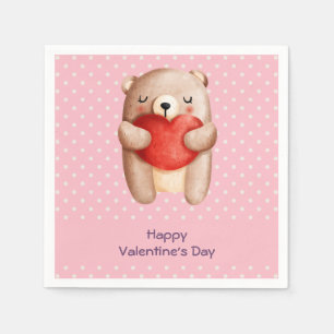 Cute Teddy Bear die een Red Heart Valentijnse draa Servet