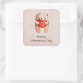 Cute Teddy Bear die een Red Heart Valentijnse draa Vierkante Sticker (Tas)