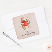 Cute Teddy Bear die een Red Heart Valentijnse draa Vierkante Sticker (Envelop)