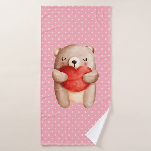 Cute Teddy Bear die een rood hart draagt Bad Handdoek (Badhanddoek)