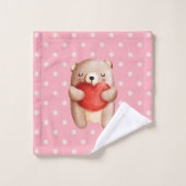 Cute Teddy Bear die een rood hart draagt Bad Handdoek (Wasdoekje)