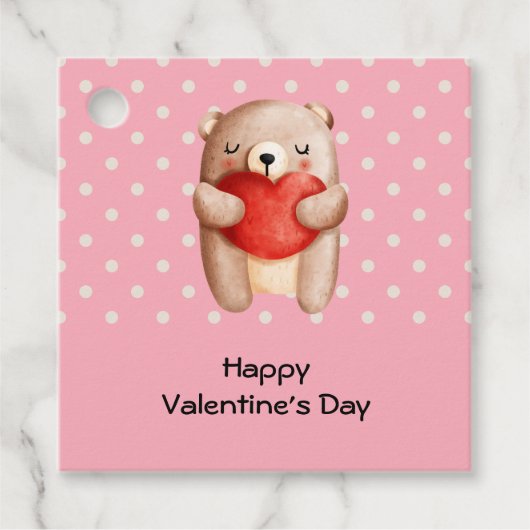 Cute Teddy Bear die een rood hart draagt Bedankjes Labels (Voorkant)