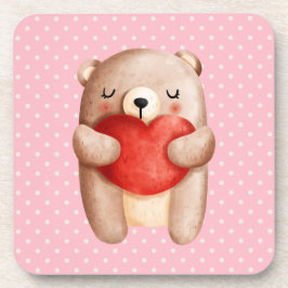 Cute Teddy Bear die een rood hart draagt Bier Onderzetter