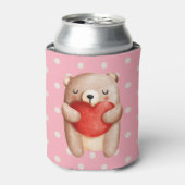 Cute Teddy Bear die een rood hart draagt Blikjeskoeler (Blikje Voorkant)