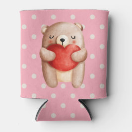 Cute Teddy Bear die een rood hart draagt Blikjeskoeler