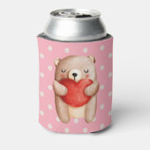 Cute Teddy Bear die een rood hart draagt Blikjeskoeler (Blikje Achterkant)