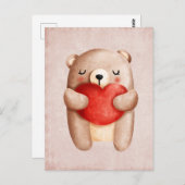 Cute Teddy Bear die een rood hart draagt Briefkaart (Voorkant / Achterkant)