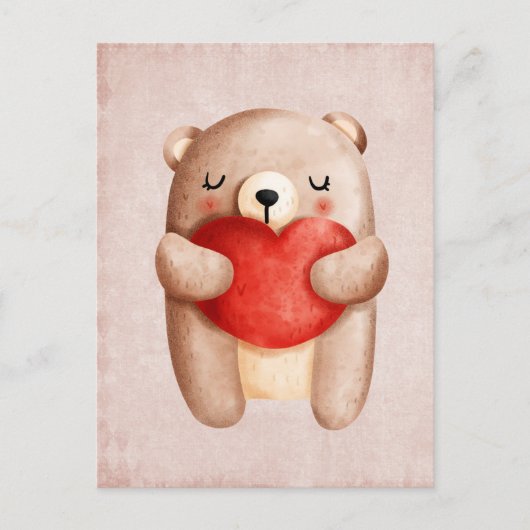Cute Teddy Bear die een rood hart draagt Briefkaart (Voorkant)