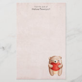 Cute Teddy Bear die een rood hart draagt Briefpapier (Voorkant)