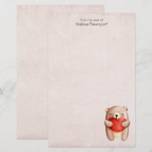 Cute Teddy Bear die een rood hart draagt Briefpapier (Voorkant / Achterkant)
